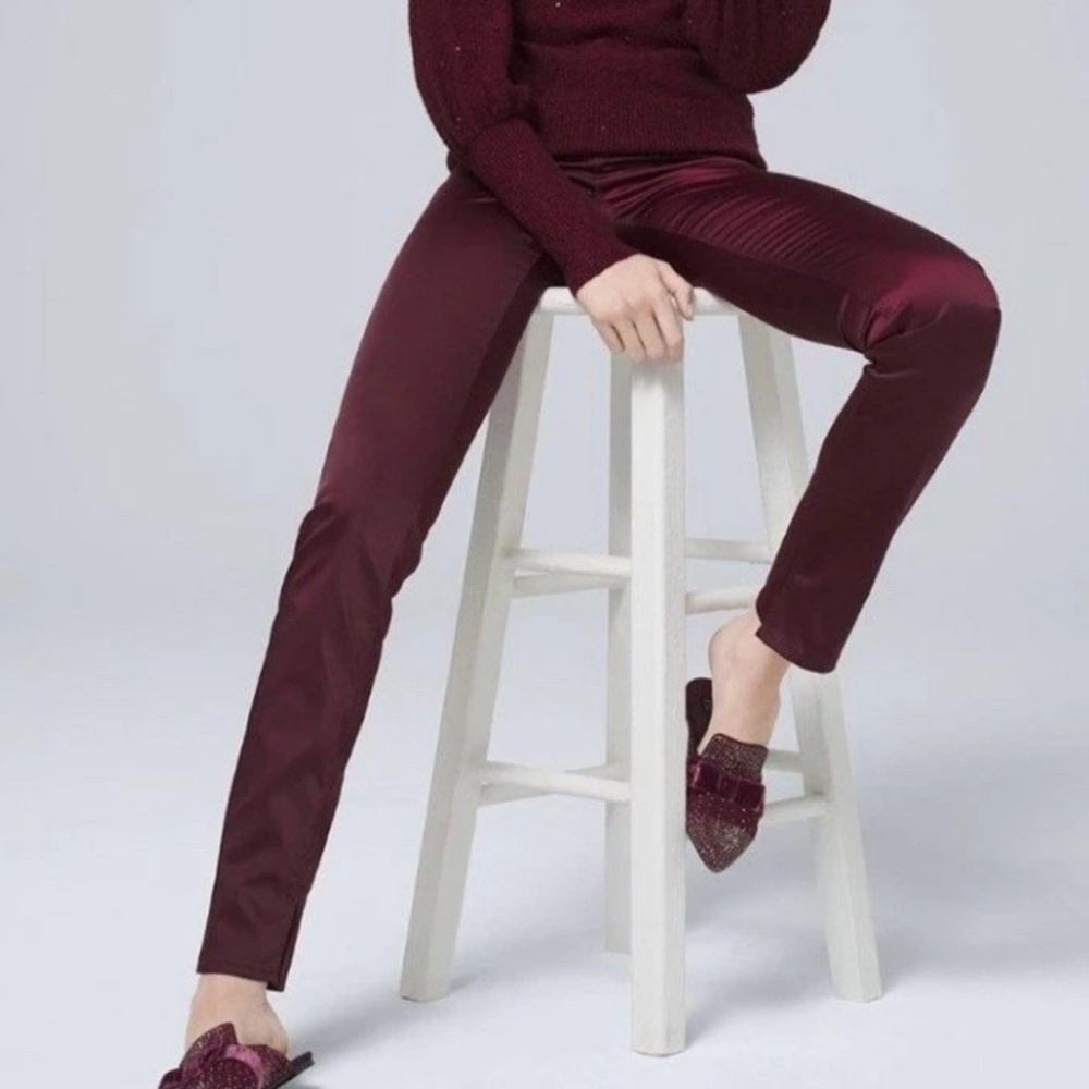 🧡The Slim Chic Burgundy Satin Slim With Slit Pants☆
